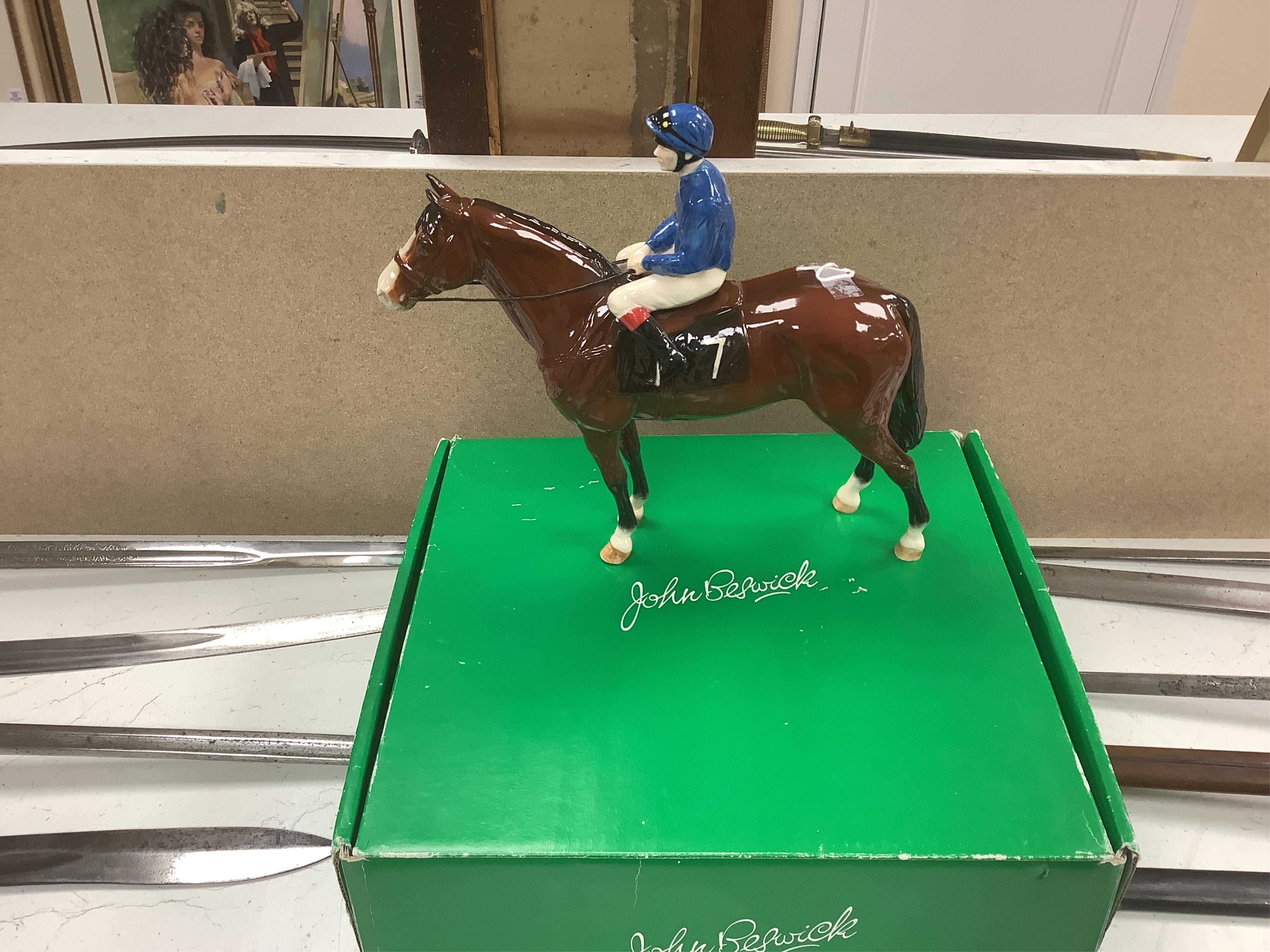 A group of five Beswick horse models including a limited edition ‘Racehorse and Jockey Bay’ 139/250, tallest 29cm. Condition - fair to good